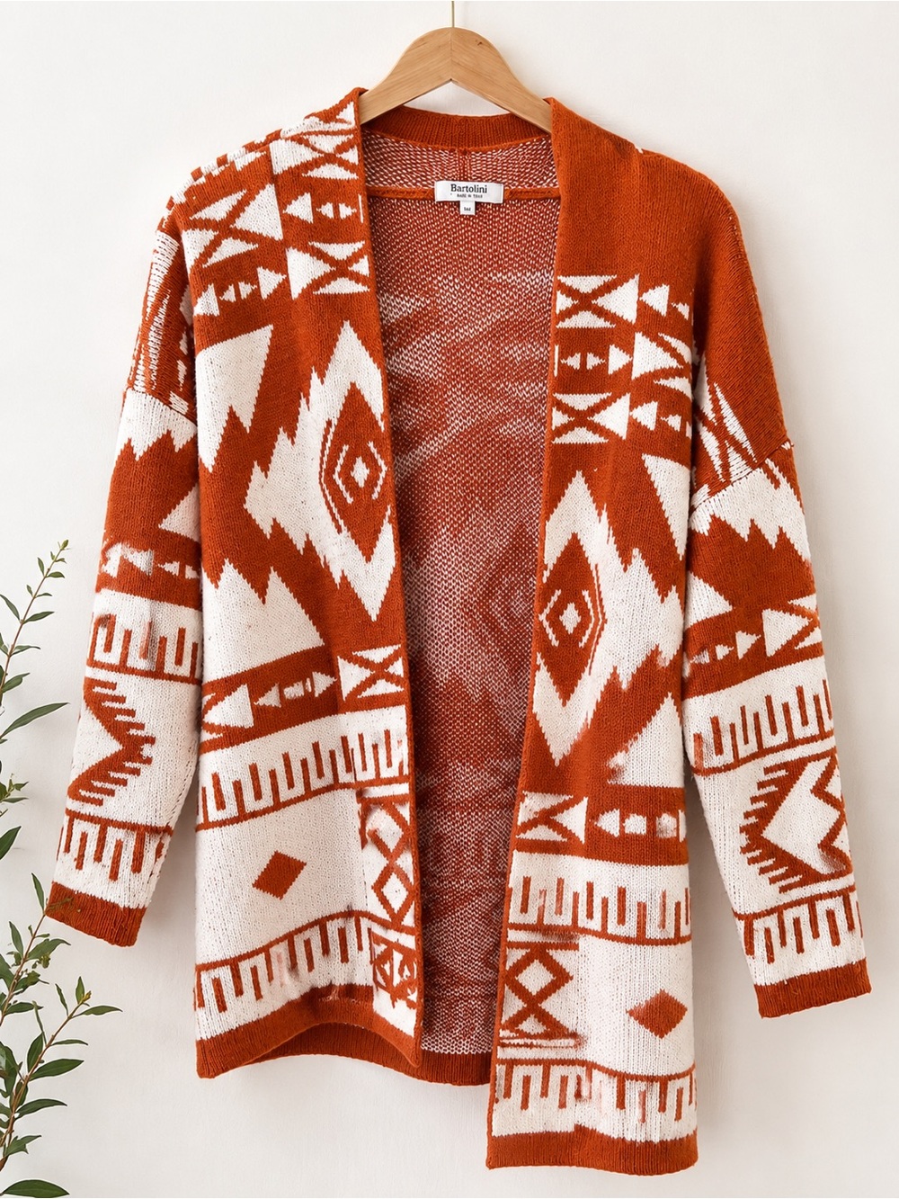 Bartolini Rust & Cream Aztec Open-Front Cardigan